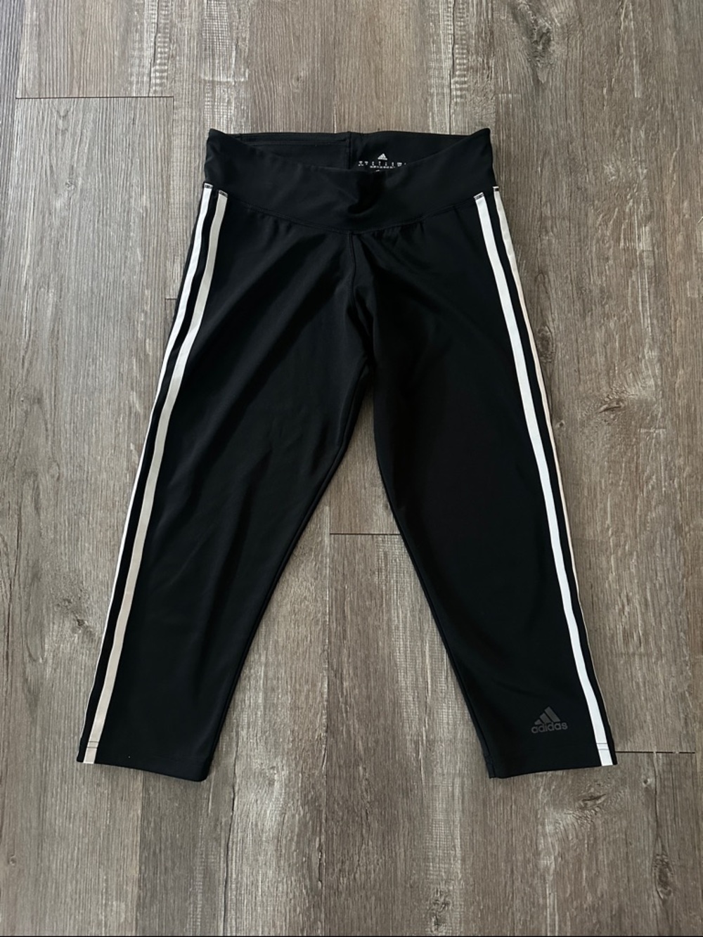 adidas Black Capri Leggings with White Side Stripes